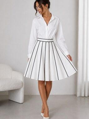 Talbots Linen White Circle Vertical Stripes Summer Skirt
